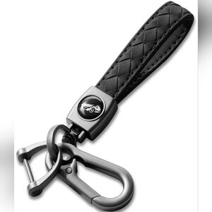 Keychain Black Heavy Duty Woven Leather with Metal Clip NEW